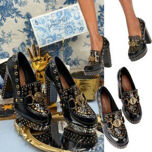 🆕 KURT GEIGER LONDON 🧿 NWOB Mansion Black Patent Studded Loafer Platform Sz 7